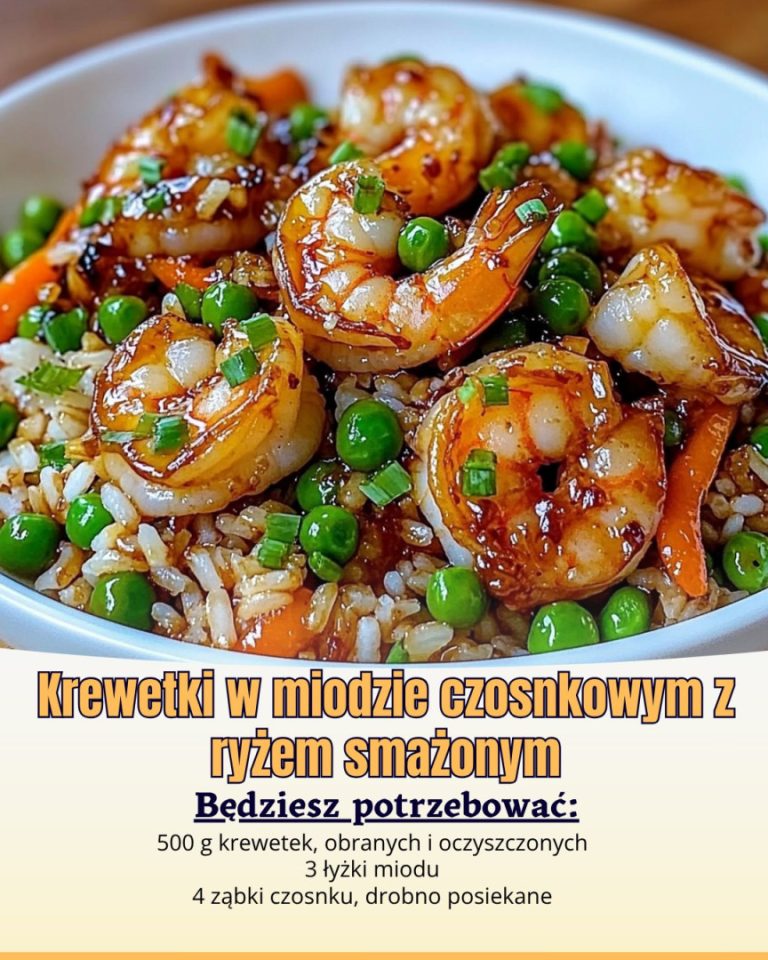 Krewetki w miodzie czosnkowym z ryżem smażonym