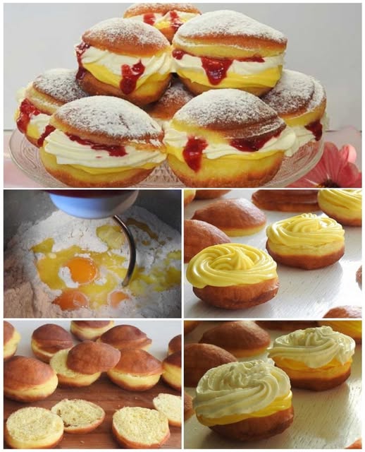 „Pączki marzeń: Waniliowe nadzienie, bita śmietana i truskawkowa konfitura – przepis na niezapomniany deser”